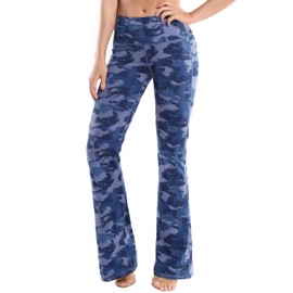 BUBBLELIME 29"/31"/33"/35"/37" 4 Styles Women's High Waist Bootcut Yoga Pants - Basic Polyester_Navy BRUSHCAMO XL-29 Inseam