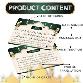 YIYDONG 30 Daily Ramadan dua Card Set,Ramadan dua Cards,Ramadan dua in Arabic & English with English meening for Kindergarten, Preschool, Homeschool