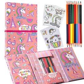 Pinkgarden Unicorn Coloring Pads Kit for Girls, Unicorn Coloring Book with 60 Coloring Pages and 8 Colored Pencils for Drawing Painting, Travel Coloring Kit for Kids Girls Ages 3-12 (Unicorn)
