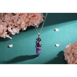 AWARDSEN Gemstone Necklace, Flower Crystal Necklace, Wrapped Point Pendant Necklaces, Reiki Healing Crystals Stone Necklaces, Gemstone Quartz Jewellery for Women, Gemstone Stainless Steel, No Gemstone