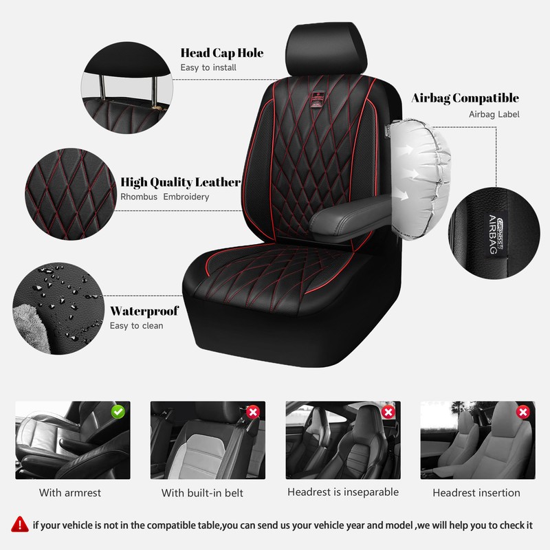 CAR PASS Piping Luxury Leather Seat Covers Full Set,5 Seats