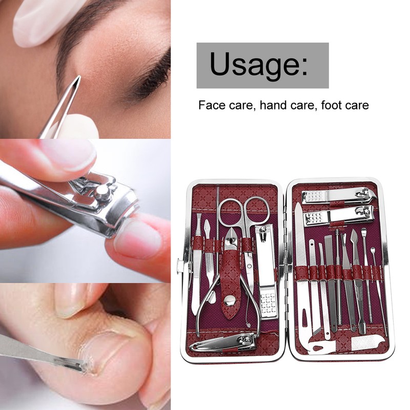19pcs Manicure Pedicure Nail Clippers Set Stainless Steel Acne Removal