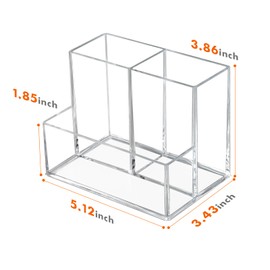 Banafich Pen Holder for Desk, Clear Acrylic Pencil Holder for Desk, Marker Holder with 3 Compartments, Pencil Organizer for Home, Office, Classroom, Bathroom