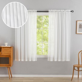 Home Brilliant Striped Sheer Curtains 2 Panels, White Net Curtains Privacy Protected, Rod Pocket Window Curtains for Living Room, 54" Width x 63" Drop, White