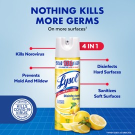 Lysol Lysol Disinfectant Spray, Sanitizing and Antibacterial Spray, For Disinfecting and Deodorizing, Lemon Breeze, 19 Fl Oz (Pack of 2), Packaging May Vary