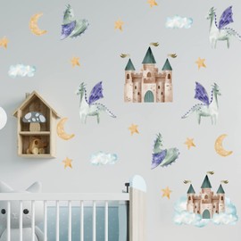Stickerscape Fairy Princess Wall Stickers (Watercolour Dragons) | Fairy Princess Wall Stickers for a Children's Bedroom or Nursery | Easy to Apply and Cleanly Removable