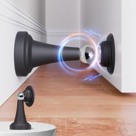 Profasion Magnetic Door Stoppers, Stainless Steel and Rubber Door Stops for Wall and Floor Mounting, No Drilling Door Stop with Adhesive Tapes, Black, 2 Pack