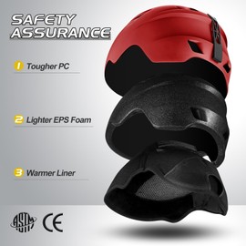 Odoland Ski Helmet and Goggles Set, Snowboard Helmet Glasses for Men, Women & Youth - Shockproof/Windproof Gear for Skiing, Snowboarding,Red,S