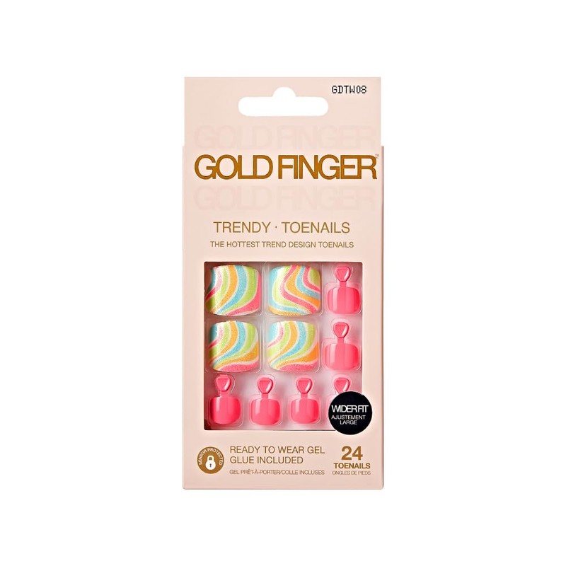 GoldFinger Trendy Press On Fake Toenail Kit Wider Fit, Fantasy