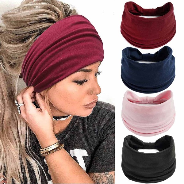 Zoestar Boho 4 Pcs Red Knot Elastic Turban Headbands for Women and Girls