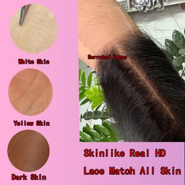 SKINLIKE Real HD Swiss 2x6 Lace Closure Human Hair Clean Hairline Much More Density Full Cuticle Aligned Brazilian Human Hair Straight Style (22inch)