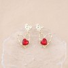 Inilbran Boho Ruby Heart Earrings Hollow Love Heart Drop Earrings