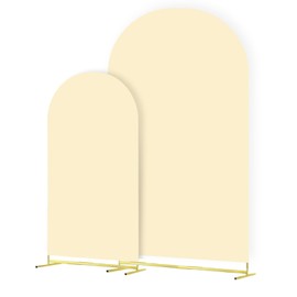 2-Piece Arch Cover for Wedding, Arch Spandex Fitted Covers 6FT 7.2FT Round Top Chiara Wedding Backdrop Covers Compatible for Birthday, Indoor Outdoor Party (Beige)