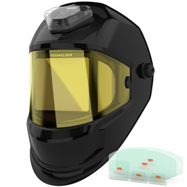 YESWELDER Panoramic Three Sides Auto Darkening welding Helmet with 6 Arc Sensors, Blue Light Blocking, 1/1/1/1 True Color, Type-C Charging, Wide Shade for TIG MIG ARC CUT GRIND Welder Hood Mask