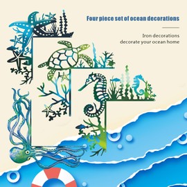 Quanqiuyi 2025 4PCS Sea Turtle Door Frame Decoration, Ocean Door Frame Decoration Set Metal Turtle Octopus Starfish for Window, Shelf, Table, and Corner Sign Home Décor Accent