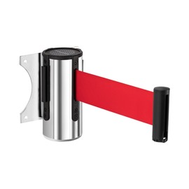 DuraSteel Wall Mount Retractable Belt Barrier - 9.2 Ft Red Belt in Sturdy Stainless Steel Case - Guardian 1.0 Indoor & Outdoor Do Not Cross Caution Tape for Crowd Control Queue Barrier, Line Divider
