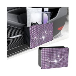 KHGUZ Bling Car Trash Can, Leather Foldable Crystal Rhinestone Vehicle Hanging Trash Organizer Holder Bin, Mini Auto Dustbin Garbage Storage Bag Container, Universal for SUV Truck RV (Pink)