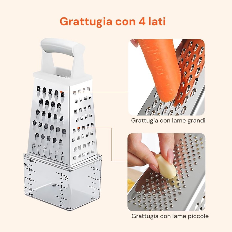 Wintem Stainless Steel 4 Sided Cheese Grater with Handy Dosing