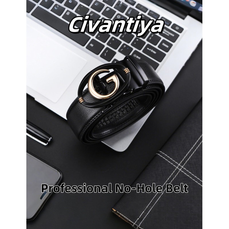 Civantiya - Cinturón de piel para hombre, Black Style 04,