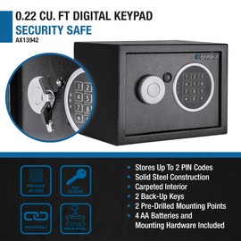 Barska Digital Keypad Home & Office Steel Security Safe Lock Box with Deadbolts - 0.22 Cu Ft Compact