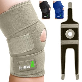 TechWare Pro Knee Brace Support - Relieves ACL, LCL, MCL, Meniscus Tear, Arthritis, Tendonitis Pain. Open Patella Dual Stabilizers Non Slip Comfort Neoprene. Adjustable. Gray XLarge