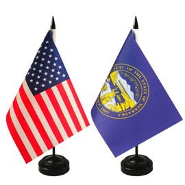 2 Pack USA & Nebraska Desk Flag, 1 Nebraska Table Flag,1 American Desk Flag,Nebraska Office Table Flag on Stand Base, Decorations for Offices, Families, Conference rooms