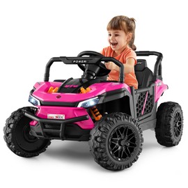 HONEY JOY Ride On Car, 12V Off-Road Battery Powered Ride On UTV Truck w/Remote Control, LED Lights & Music, High/Low Speed, Spring Suspension, Electric Cars for Kids, Gift for Boys Girls (Pink)