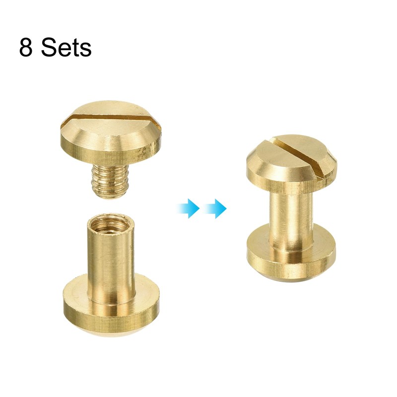 sourcing map 8Pcs Brass Chicago Screw, 8mm Concave Leather Rivets