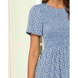 Maggeer Womens 2024 Summer Spring Wedding Guest Dresses Petite Boho Maternity Baby Shower Mommy Mom to Be Easter Smocked Floral Maxi Dress with Sleeves Blue S