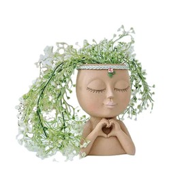 Yoohspoe GAFBA Face Planter Cute Resin Cactus for Indoor and Outdoor Plants Face Vase Home Decor Succulent Pots (Brown-Genie)