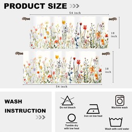 DIPQIMI Watercolor Floral Valances for Kitchen Windows, Rustic Color Plants Spring Blossom Boho Curtains Decorative Rod Pocket Short Valance Curtains for Bathroom, Bedroom, 2 Panel 54x18in