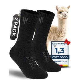 2-Pack Alpaca Wool Crew Socks, Thick Thermal Winter Socks Hunting Hiking Moisture Wicking Cushioned (CA/US, Alpha, Large, Regular, Regular, Black)