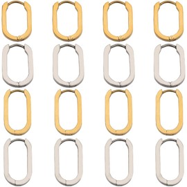 SUNNYCLUE 1 Box 16PCS 8 Pairs Hoop Earrings Leverback French Earring Hooks Gold Silver Rectangle Stainless Steel Tiny Cartilage Huggie Hoops Earring Findings for jewellery Making Supplies DIY Earrings