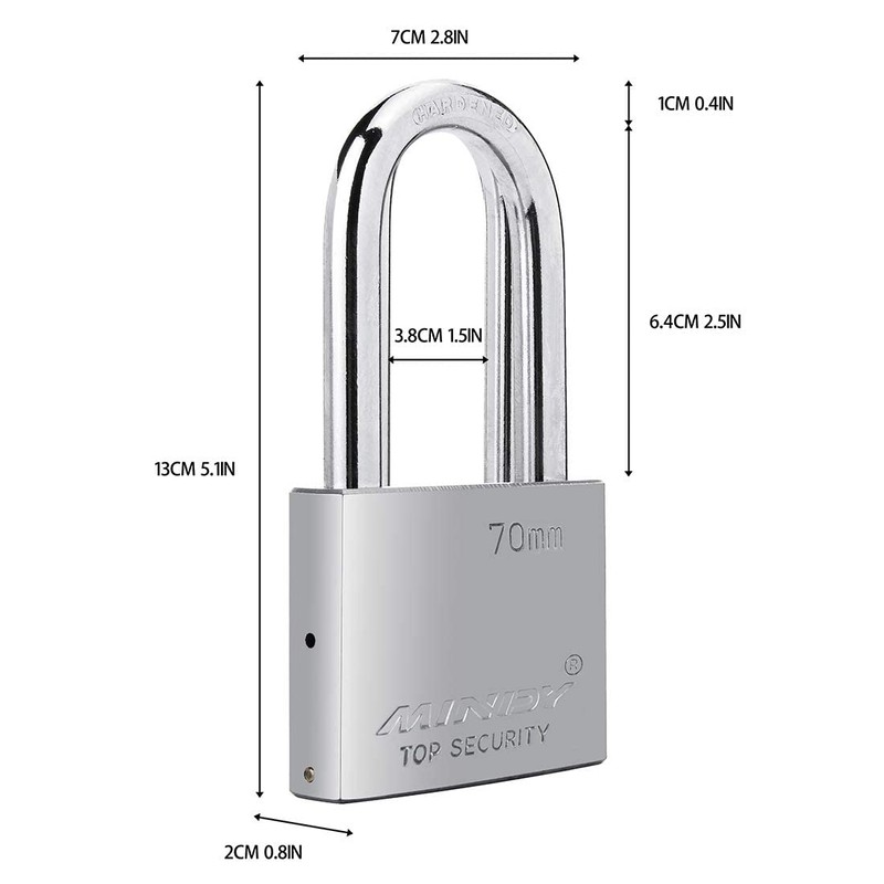 70mm Long Shackle Padlocks for Outdoor Use All Weather Resistant,
