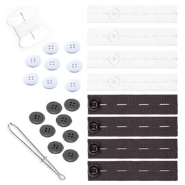 8Pcs of Waist Tighteners for Loose Pants, Pants Adjuster Waist Tightener with Needles, White Buttons and White Thread, Jean Adjuster Waist Tightener for Men, Women and Children (Black and White)