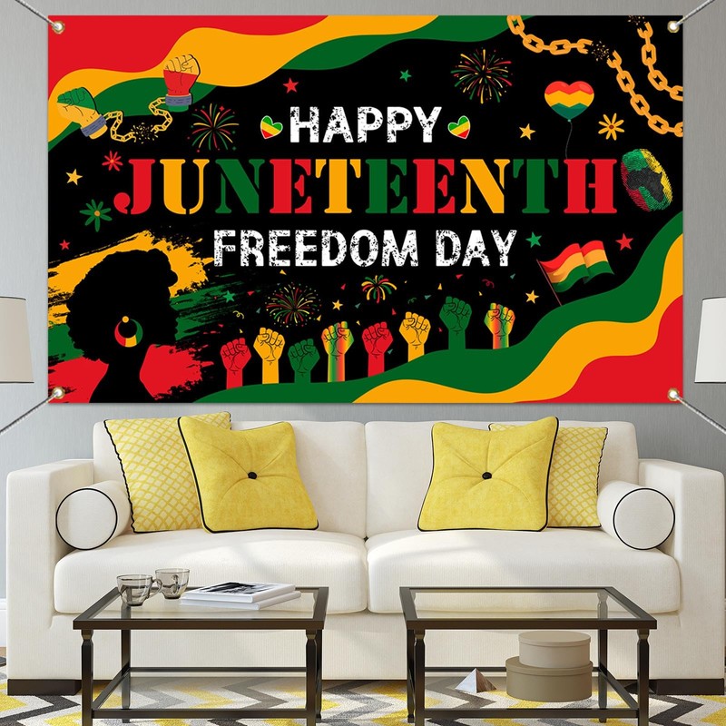 Mocsicka Juneteenth Photo Backdrop Happy Juneteenth Day Party Decorations Banner