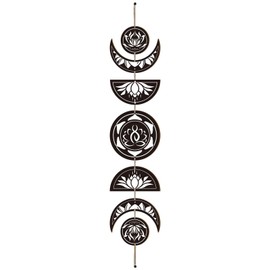 CREATCABIN 7pcs Moon Phase Wall Hanging Set Boho Decor Wooden Wall Art Witchy Decor Rustic Black Wood Moon Modern Art Wall Sign Decorative for Home Yoga Apartment Bar Room 6.3 x 37.1 Inch(Lotus)