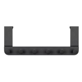 Matte Black Over the Door Bath Towel Rack with 6 Coat Pegs Heavy Duty Closet Door Hanger Towel Holder Behind Door Metal Hooks for Hanging Clothes Robe Back of Door Multi-Use Organizer Bag Rack