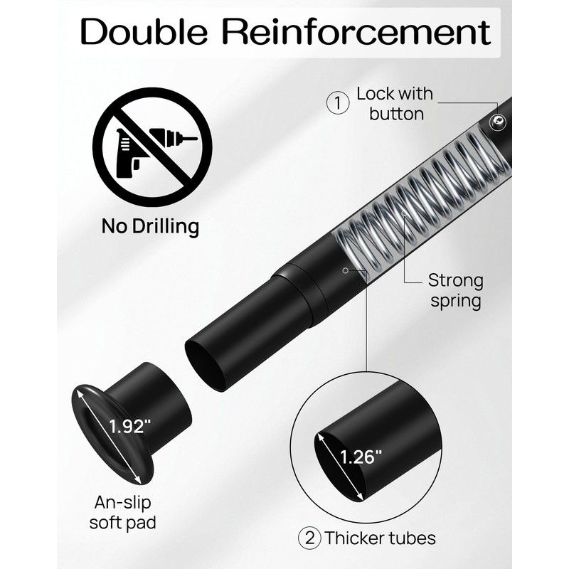 Tension Curtain Rod By EZFurni,123-160 Inches, Heavy Duty Tension Rod,Adjustable