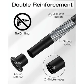 Tension Curtain Rod By EZFurni,123-160 Inches, Heavy Duty Tension Rod,Adjustable Curtain Rods No Drilling & Easy Assemble Extra Long Tension Rod, Black