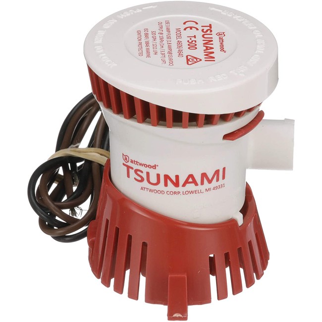 Attwood 4608-7 Tsunami T800 Bilge Pump, 800 GPH, 12-Volt, Barbed ¾-Inch Diameter Outlet, 29-Inch Wire