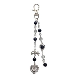 MGBISYI Handmade Love Cross Keychain Sweet Bowknot Obsidian Clear Beads Keychain For Women Y2k Beaded Keychain