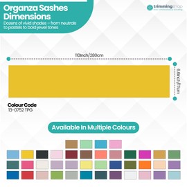 Trimming Shop Bright Gold Organza Sashes Chair Cover Assorted Colour Fuller Bow Ribbon for Wedding, Banquet, Birthday, Event Decoration, 17cm x 280cm, 50pcs