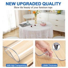 60 Inch Diameter Clear Round Plastic Table Cover Vinyl Tablecloth Clear PVC Placemats Circle Desk Pad Dining Coffee Table Wood Furniture Protector Wipeable Water Resistant Table Runner Protector
