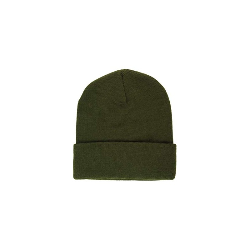 Nayt Long Solid Plain Cuffed Beanie Knit Hat (Olive Green)