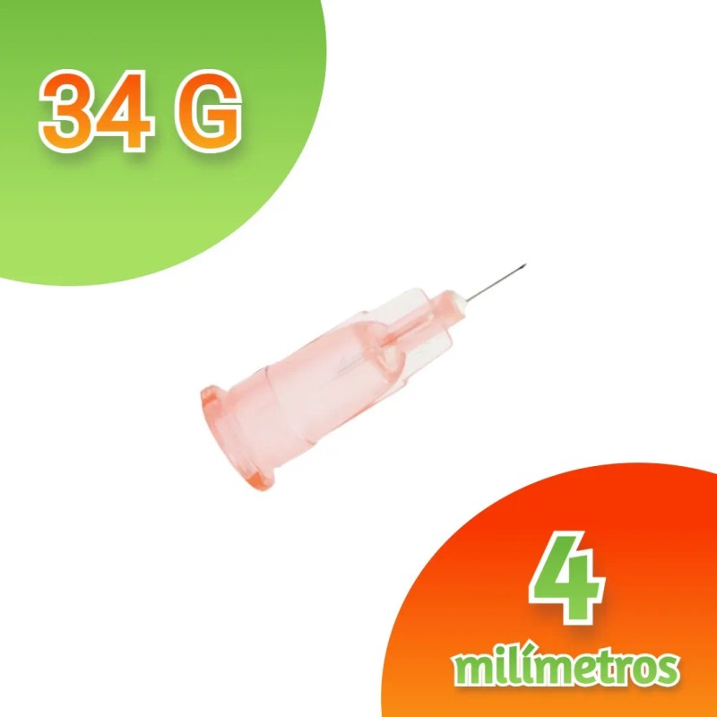 Aguja Mesoterapia 34g 1/6 (4mm) Caja 100 Pzas