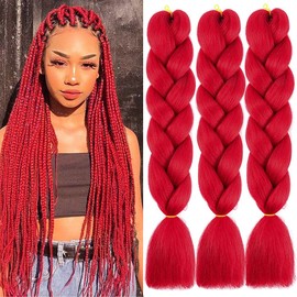PORSMEER 3 Pieces Ombre Jumbo Braid Synthetic Hair 24 Inches 100 g Kanekalon Hair Braiding Extensions for Women Girls Afro Crochet Twist Hair Extensions, Orange Red