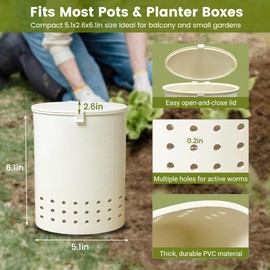 Underground Kitchen Food Waste Compost Bin, Mini Worm Farm Vermicomposting Box with Lid Switch & Bottom Holes, In‑Ground Design for Outdoor Gardens, Potted Plants and Home Gardening (5.1x2.6x6.1in)