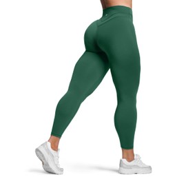 Sogetdo Workout Compression Leggings for Women V Back Butt Lifting Hidden Scrunch Athletic Gym Yoga PantsS815-Rainforest Green-S