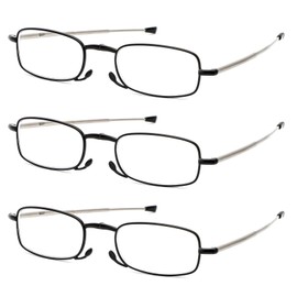 REAVEE 3 Pack Folding Reading Glasses for Men Women, Blue Light Blocking Computer Readers Spring Hinge with Small Case